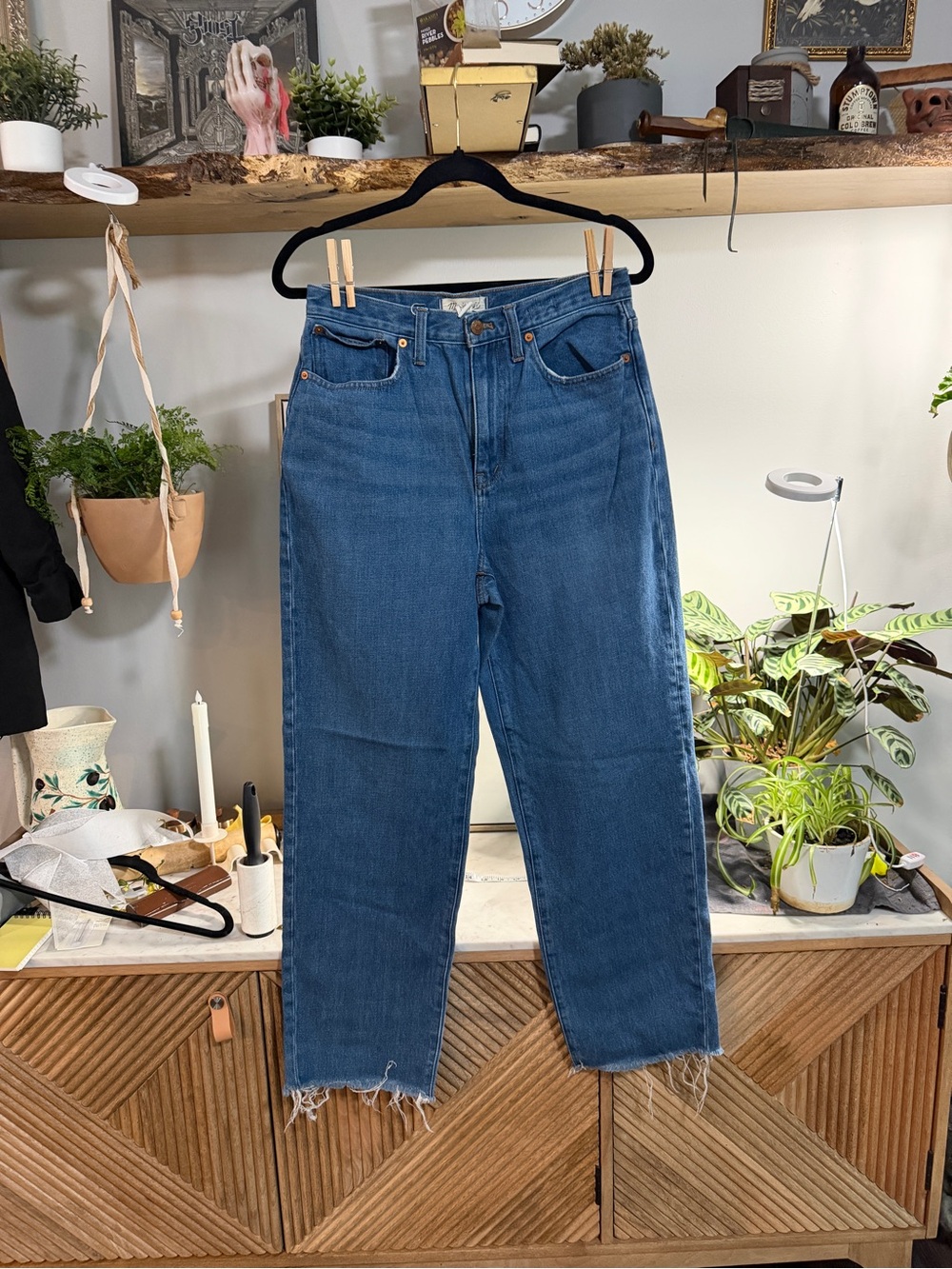 Madewell High-Rise Baggy Straight Blue Jeans with Frayed Hem